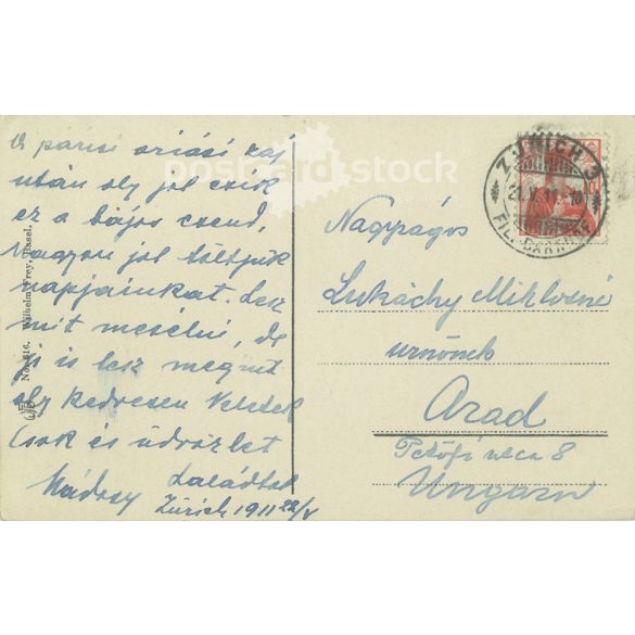 1911 - Zurich. Lake Zurich and St. Peter’s Church. Colored photo sheet, postcard. (2791041)