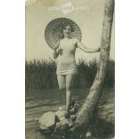Lady in swimsuit with umbrella. Balaton. Photo sheet, postcard. (2791106)