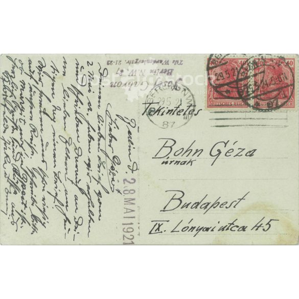 1921 - Berlin. Young lady in homemade apron in front of summer residence. Photo sheet, postcard. (2791112)