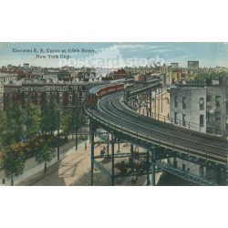   1915 - New York City Elevated Railway Curve at 110th Street. Colored photo sheet, postcard.(2791133)
