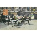 1949 - Royal horse guards, changing guard. Whitehall. London. Colored photo sheet, postcard. (2791174)