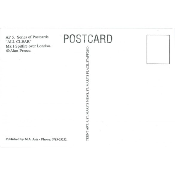 „ALL CLEAR” Mk I Spitfire over London. Colored photo sheet, postcard. (2791222)