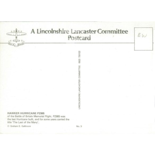 HAWKER HURRICANE PZ865. Photo sheet, postcard. (2791223)