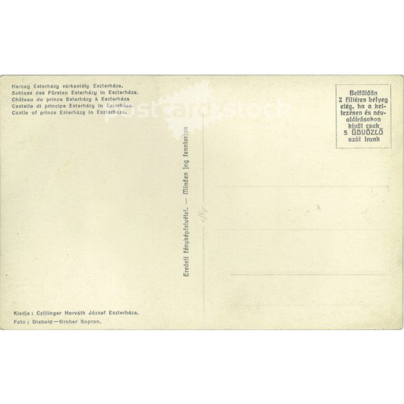 Esterházy. Herceg Esterházy Castle. Photo sheet, postcard. (2791248)