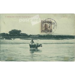   Chiang-chin cowboy, crossing the river on the buffalo back. (2791354)