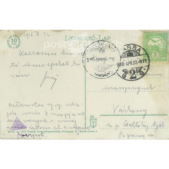 1916 - Košice. Upper part of main road. Colored photo sheet, postcard. (2791440)