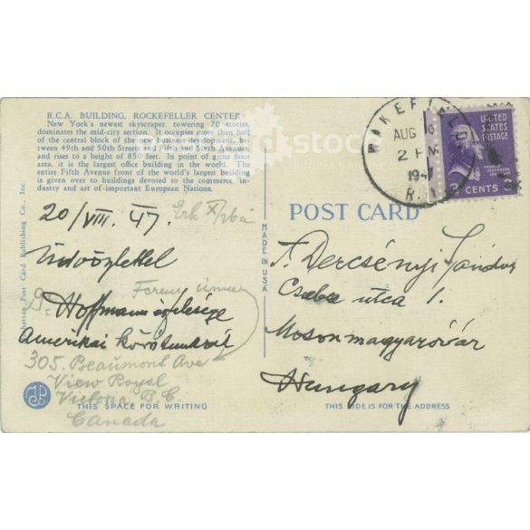 1947 - Rockefeller Center. New York City. Colored photo sheet, postcard. (2791459)