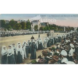   1921 - Lourdes. Procession of Mary’s children. Colored photo sheet. Colored photo sheet, postcard. (2791465)