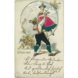 1900 - Cheerful romantic greeting card. Embossed, gilded graphics. (2791482)
