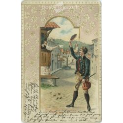   1904 - Romantic postcard. Embossed, gilded graphics. (2791483)