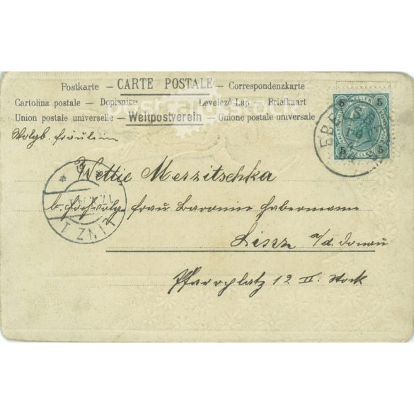 1904 - Romantic postcard. Embossed, gilded graphics. (2791483)