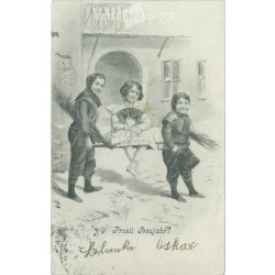   1904 - Merry, romantic New Year’s greetings, greeting card. (2791497)