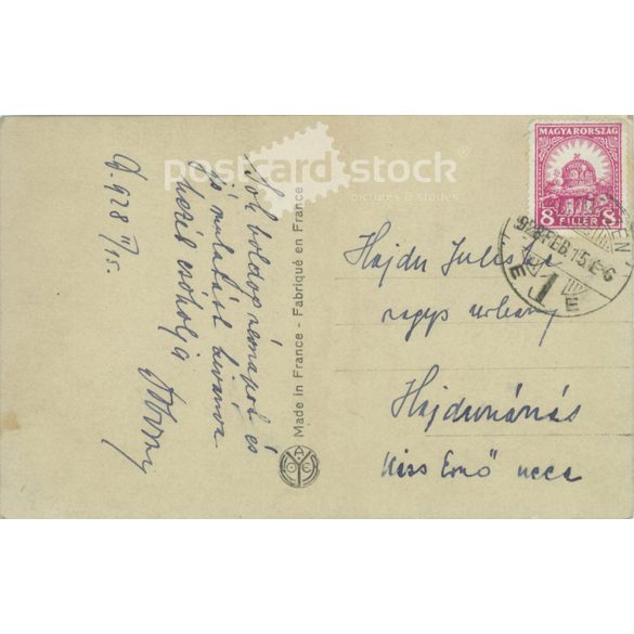 1928 - Elegant young French woman with cigarette. Colored photo sheet, postcard. (2791514)