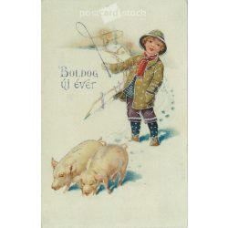   1923 - Happy New Year. Unique illustration with silver embossing. (2791521)