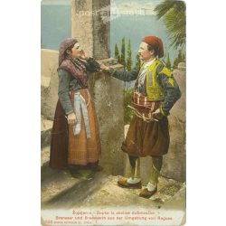  1911 – Ragusa. Traditional folk costumes around Dubrovnik. Colored photo sheet, postcard. (2791544)