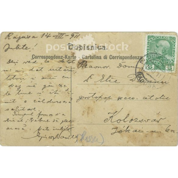 1911 - Ragusa. Traditional folk costumes around Dubrovnik. Colored photo sheet, postcard. (2791544)