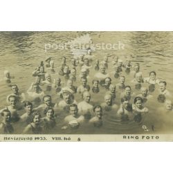   1933 - Hévíz Bath. Group photo in the water of the spa guests. Photo sheet, postcard. (2791547)