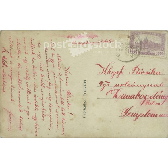 1925 - Young French woman with cigarette. Romantic postcard. Colored photo sheet. (2791563)