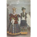 1919 - Folk costume of Mezőkövesd. Young Matyo couple. Colored photo sheet, postcard. (2791583)