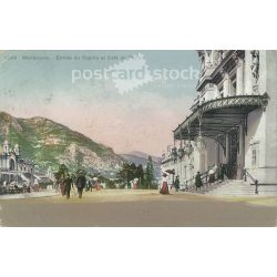   1914 - Monte Carlo. Entrance to the casino and Café de Paris. Colored photo sheet, postcard. (2791660)