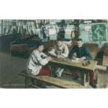 1909 - Soldiers while writing a letter. Colored photo sheet, greeting card. (2791707)