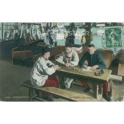   1909 - Soldiers while writing a letter. Colored photo sheet, greeting card. (2791707)