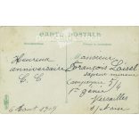 1909 - Soldiers while writing a letter. Colored photo sheet, greeting card. (2791707)