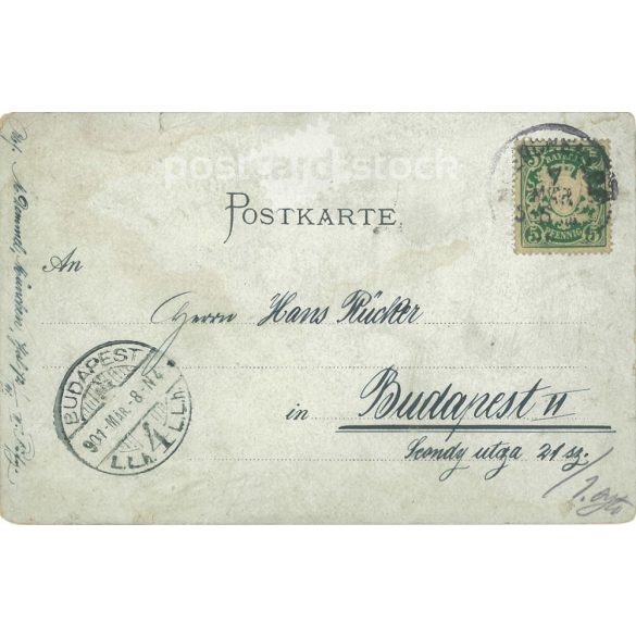 1901 - Lithographed postcard on the occasion of Prince Luitpold’s 80th birthday 1821-1901, Münchner Kindl and Bavaria pay tribute to the ruler. (2791711)