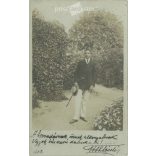 1908 - Young man with hat and walking stick. Black and white photo sheet, postcard. (2791748)