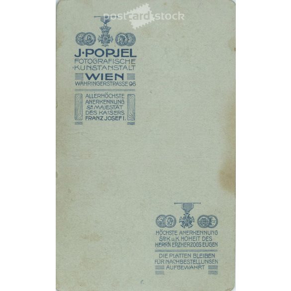 J. Popjel Photo Studio, Vienna. Portrait of young elegant lady with bow hairstyle in lace neck dress. Early 1900s. (2791797)