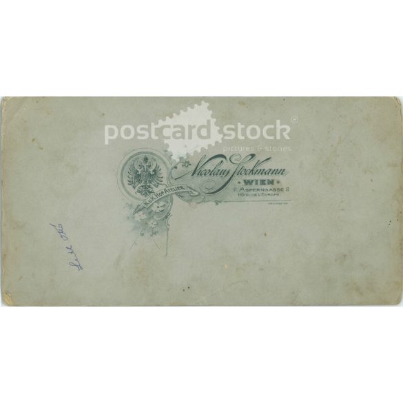 Cabinet photo taken by Nicolay Stockmann in a photo studio in Vienna. Portrait photo of Otto Ledl, with hat and walking stick, wearing a fashionable mustache. (2791800)