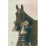 1928 - Horse and young lady rider. Postcard, colored photo sheet. (2791812)