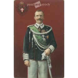   A vintage postcard featuring King Victor Emmanuel III of Italy, circa 1905. Postcard, lithography. (2791820)