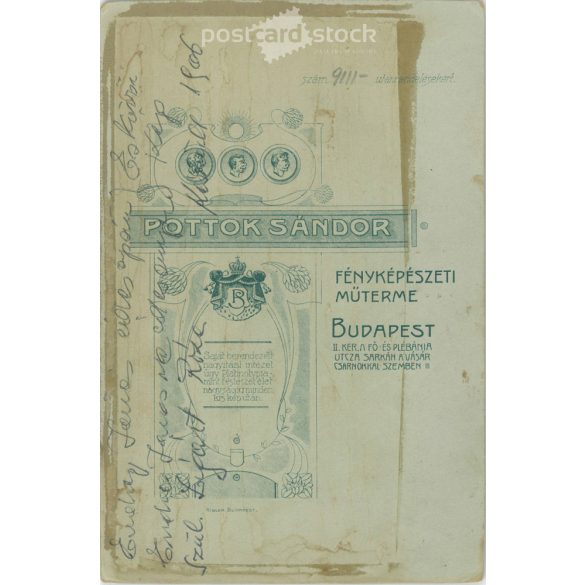 1906 - A full-length portrait photograph of a talented, elegant couple from the photography studio of Sándor Pottok. Budapest. Cabinet photo / hardback photo / business card. (2791877)