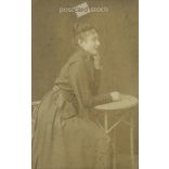 Full length portrait of young woman in elegant embroidered dress. Cabinet photo / hardback photo / business card. (2791880)