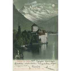   1905 - Chillon Castle at the eastern end of Lake Geneva. Switzerland. Colored photo sheet, greeting card. (2791885)