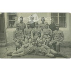   1915 - WWI K.u.K. soldiers at their station. Szolnok. Postcard, photo sheet. (2791887)