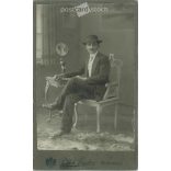 Sándor Pottok photography studio, Budapest. Full-length studio shot of a young, wealthy man posing in a fashionable hat and suit.  Cabinet card / CDV photo / hardback photo. (2791915)