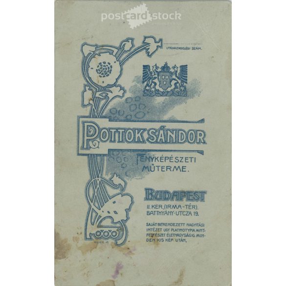 Sándor Pottok photography studio, Budapest. Full-length studio shot of a young, wealthy man posing in a fashionable hat and suit.  Cabinet card / CDV photo / hardback photo. (2791915)