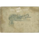 Photographic studio of Ágoston Schmidt, Budapest. Middle-class, full-family, studio photo of a family with two children. Cabinet photo / hardback photo / business card. (2791917)