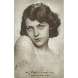   1930 - Miss Hungary, portrait photo of Éva Szaplonczay. Postcard, photo sheet. It was an appendix to Theater Life. (2791930)