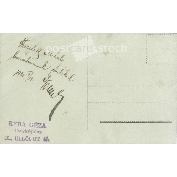 1921 - Photograph of a half-length young man in Géza Ryba’s photo studio, in an elegant hat and suit. Budapest. Original paper image. Postcard, photo sheet. (2791932)