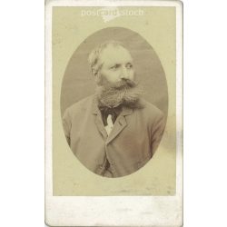   Studio portrait of a middle-aged, middle-aged man with a marked mustache and beard.  Cabinet card / CDV photo / hardback photo. (2791954)