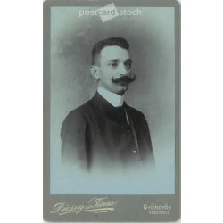   Cabinet photo taken in the photo studio of Décsei és Társa, Gyöngyös. Studio photo of a talented young man with a mustache and character.  Cabinet card / CDV photo / hardback photo. (2791956)