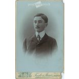 Cabinet photo taken in the photo studio of Fantó and Steiner, Gyöngyös. Ferenc Gyurasovits, artistic portrait photo.  Cabinet card / CDV photo / hardback photo. (2791957)