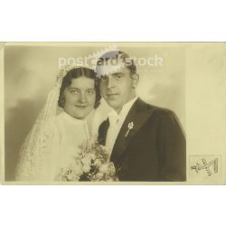   Wedding photo, postcard, photo sheet made in Rozgonyi, Budapest photo studio. 1930s. (2791965)