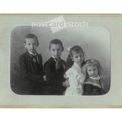   Cabinet photo taken in Herz Henrik’s photography studio. Budapest. Four brothers, like organ whistles.  Cabinet card / CDV photo / hardback photo. (2791983)