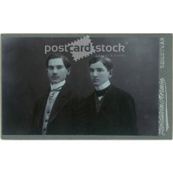  Cabinet photo taken in Goldstein’s photo studio Hermin. Szigetvár. Brothers in elegant attire, studio shot.  Cabinet card / CDV photo / hardback photo. (2791989)