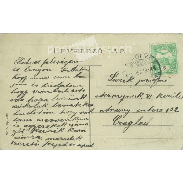 1911 - Topolya. Casino hostel with the statue of Hajj. Original paper image. Postcard, colored photo sheet. (2791999)