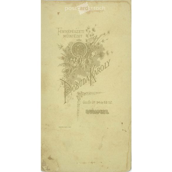 circa 1910 - Full-length cabinet photo taken in Károly Pobuda’s photography studio. Budapest. Talented young lady in bright elegant dress.  Cabinet card / CDV photo / hardback photo. (2792000)